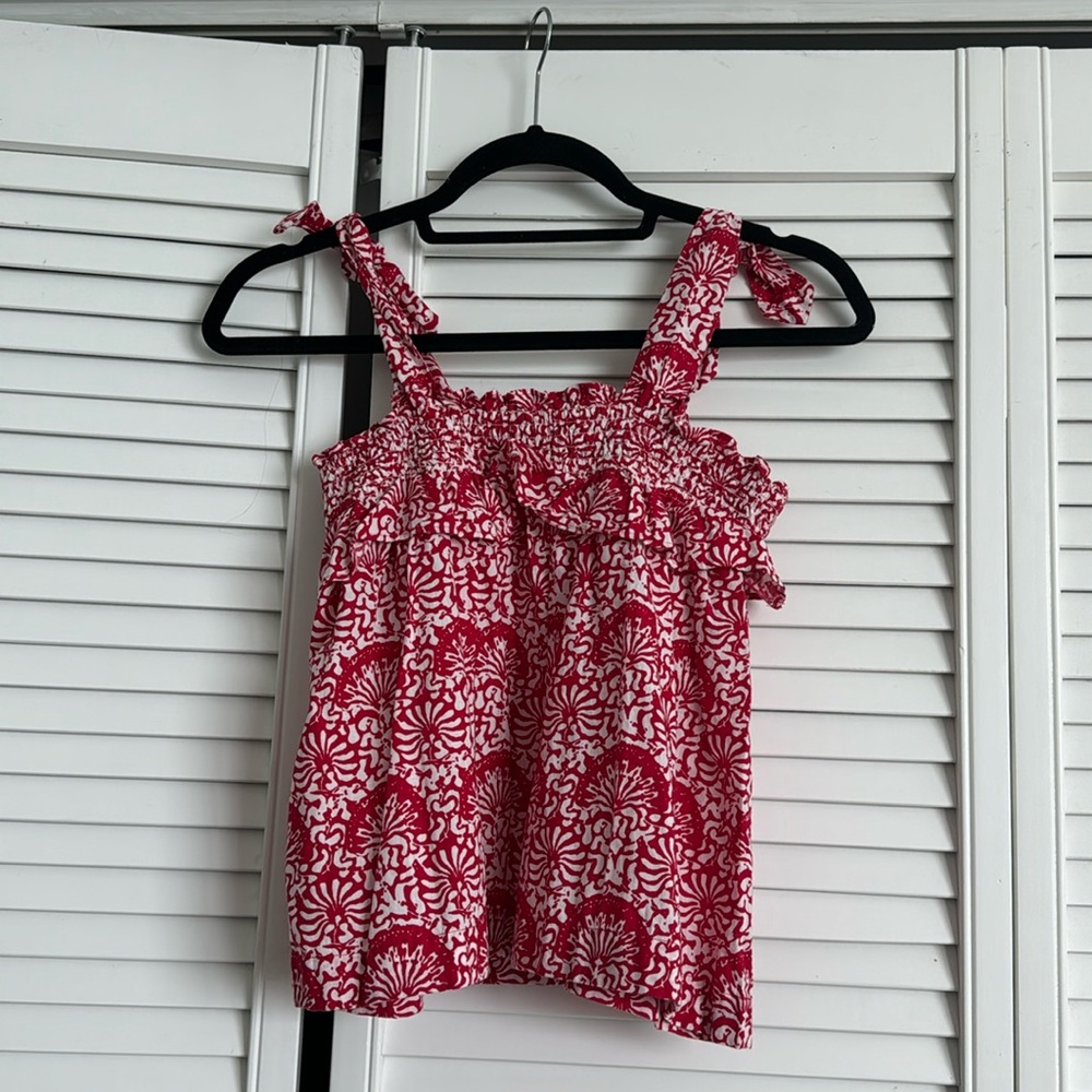J.Crew Girls Red and White Print Strap Top